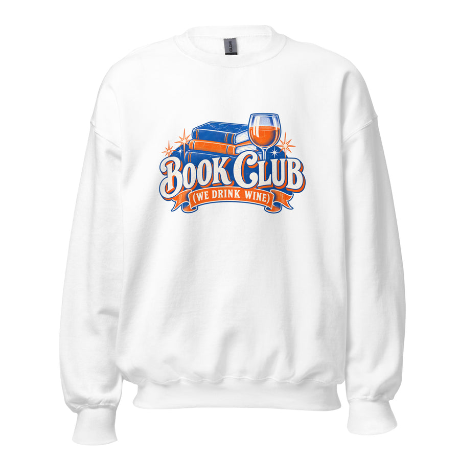 Book Club (We Drink Wine) Crewneck Sweatshirt in White — official front print preview