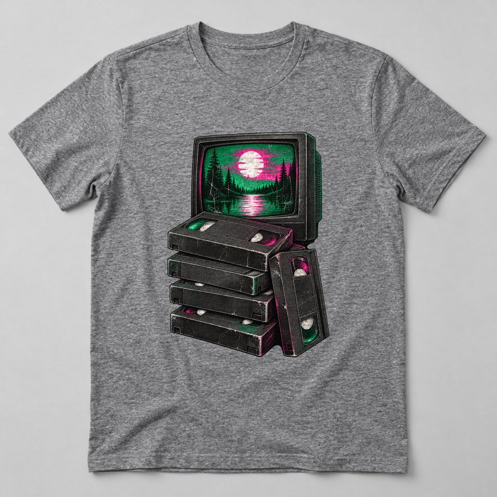 VHS Stack T-Shirt in Heather Grey