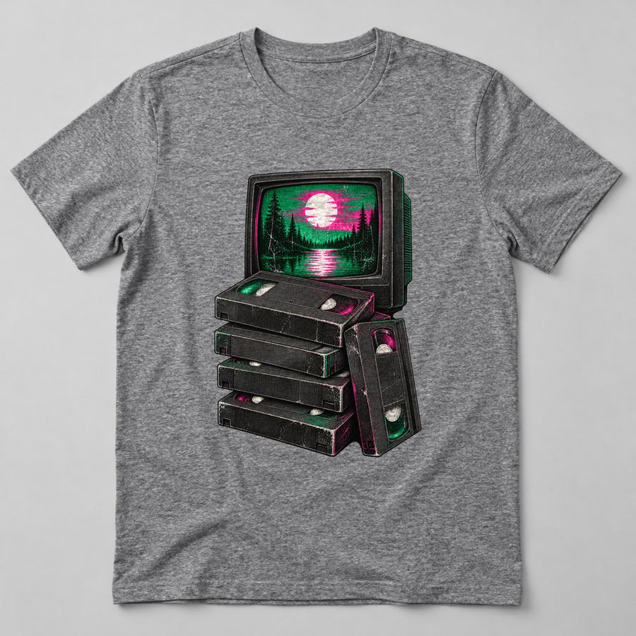 VHS Stack T-Shirt in Heather Grey