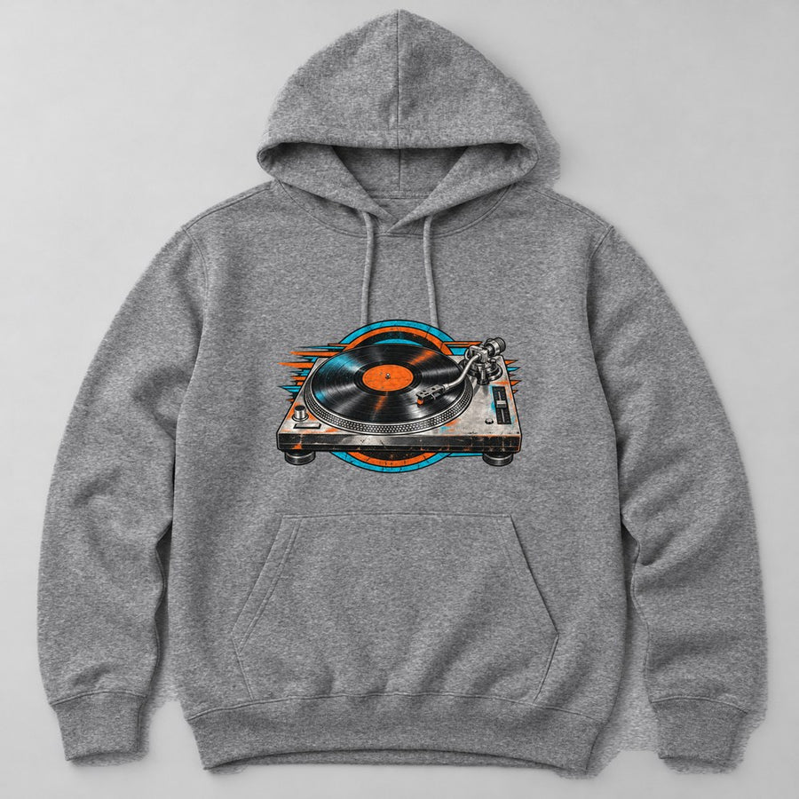 Vinyl Turntable Hoodie in Heather Grey