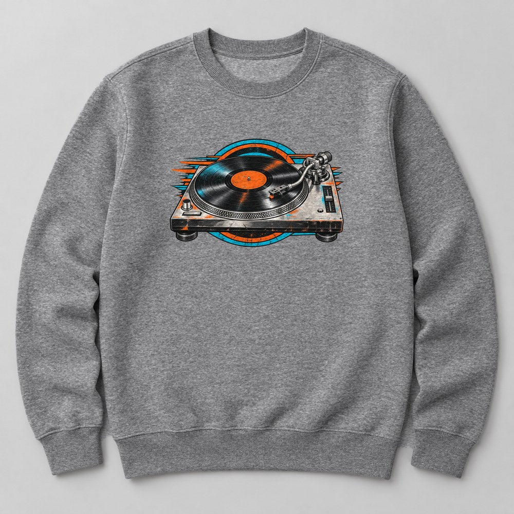 Vinyl Turntable Sweatshirt in Heather Grey