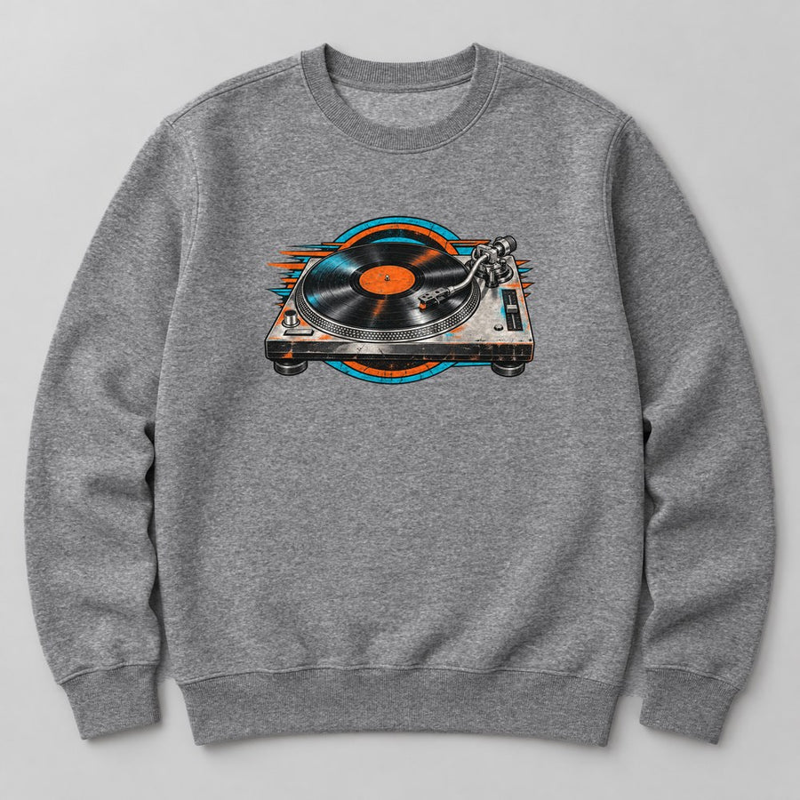 Vinyl Turntable Sweatshirt in Heather Grey