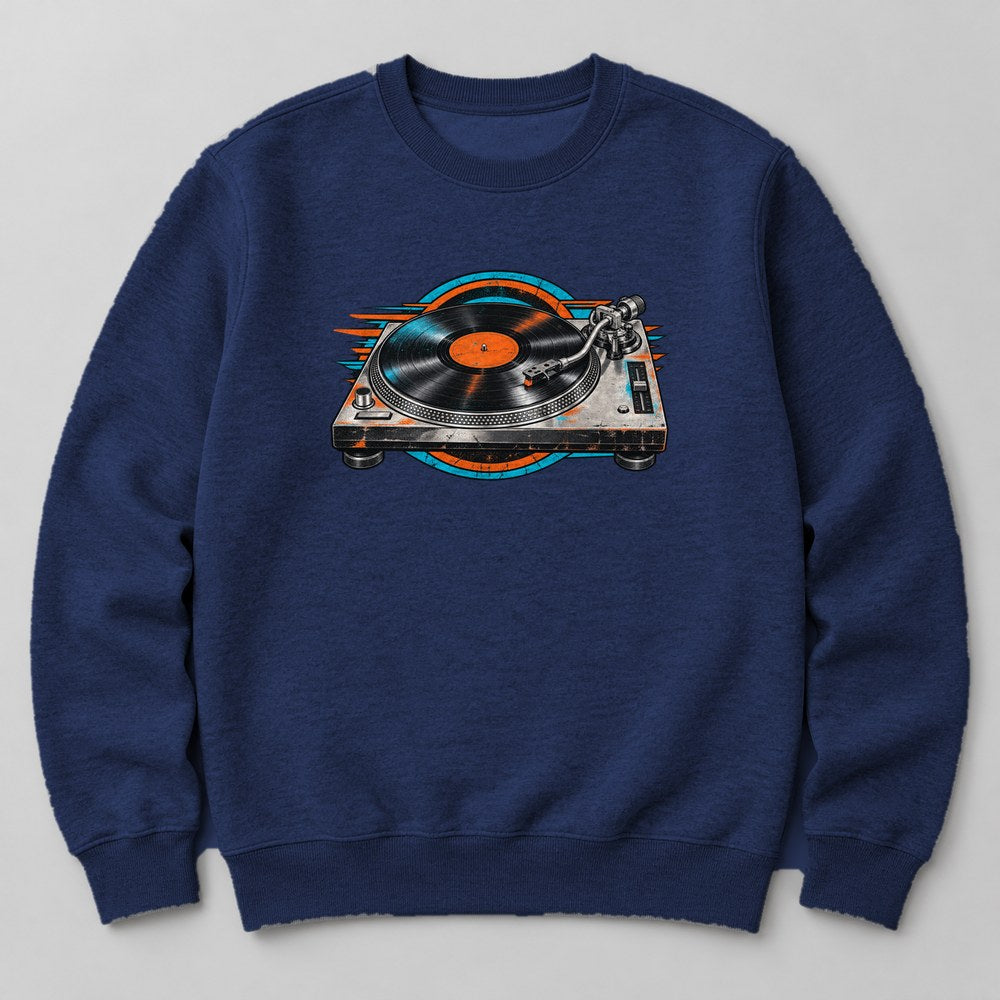 Vinyl Turntable Sweatshirt in Navy