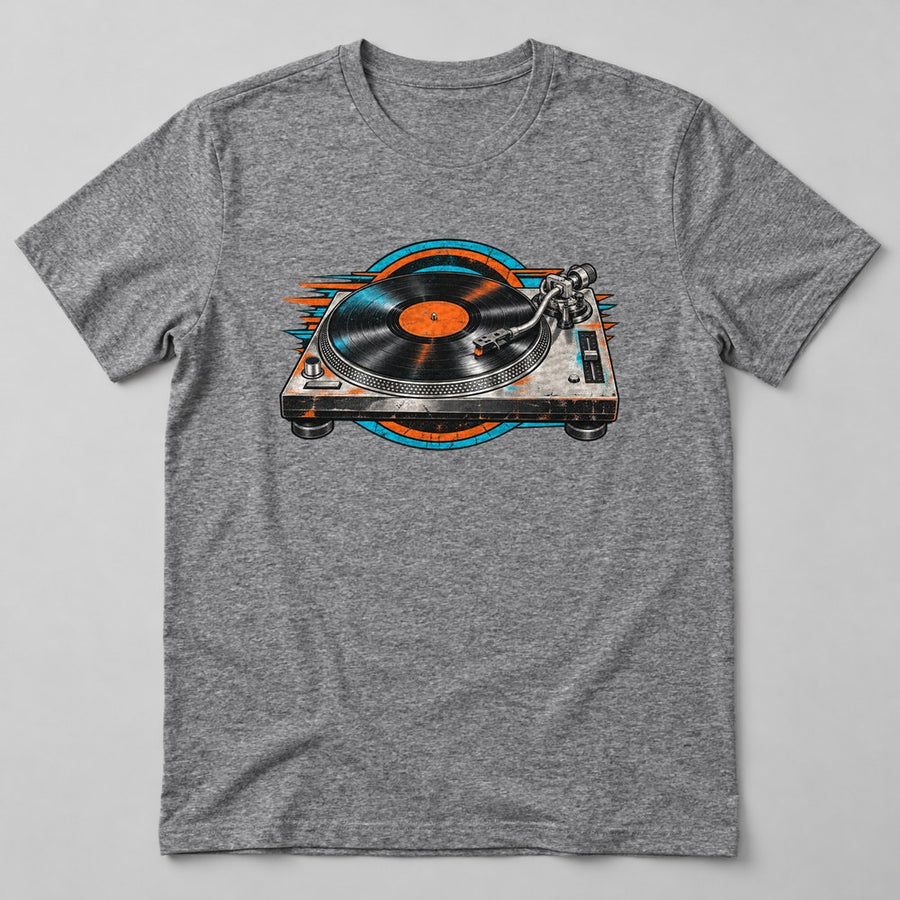 Vinyl Turntable T-Shirt in Heather Grey