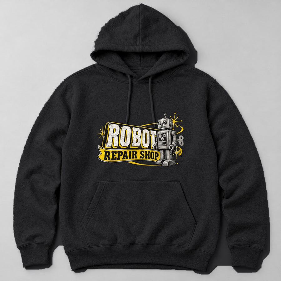 Robot Repair Shop Hoodie in Black