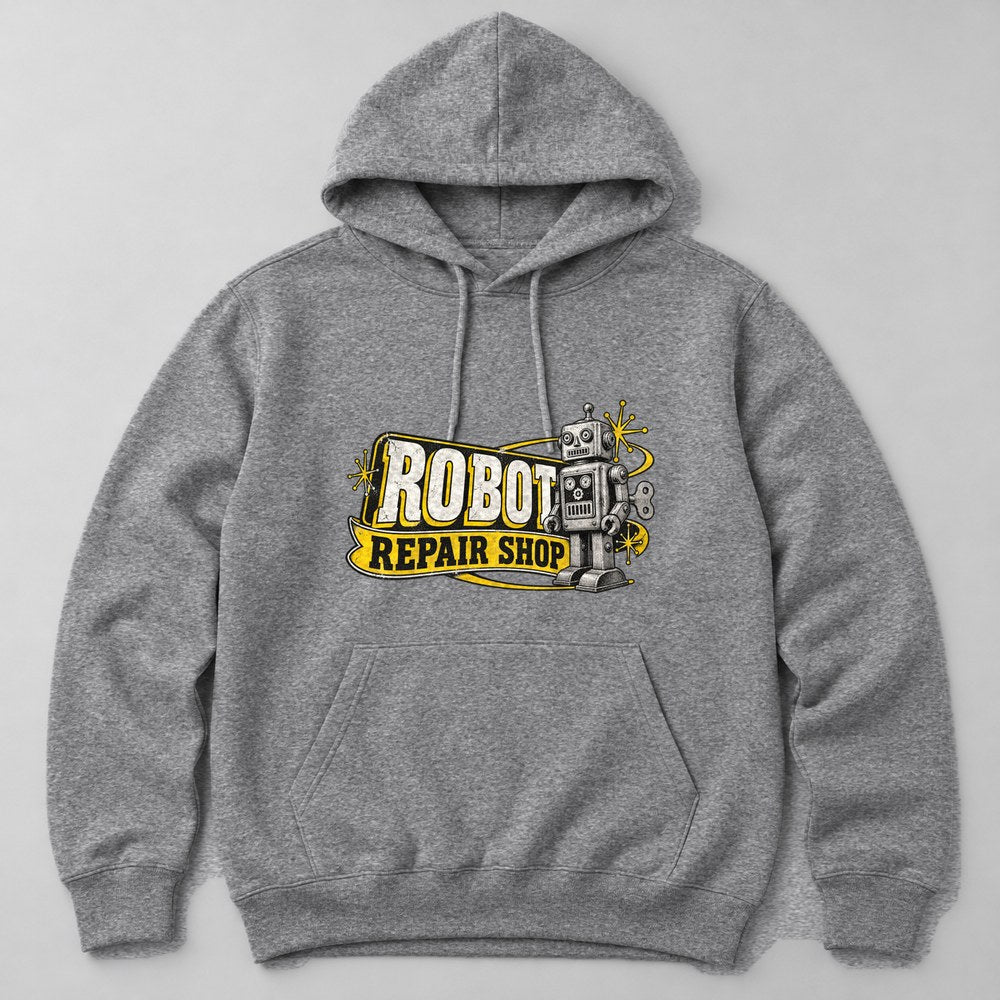 Robot Repair Shop Hoodie in Heather Grey