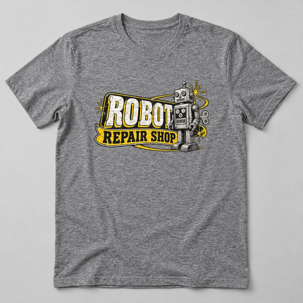 Robot Repair Shop T-Shirt in Heather Grey