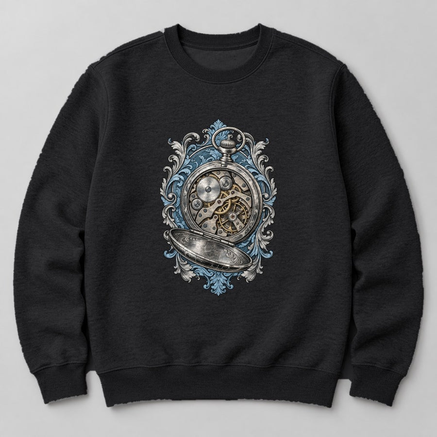 Pocket Watch Gears Sweatshirt in Black