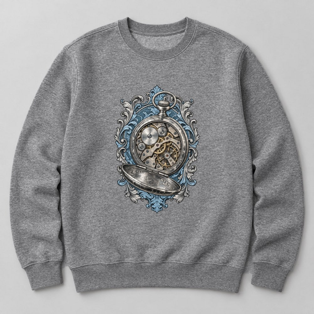 Pocket Watch Gears Sweatshirt in Heather Grey