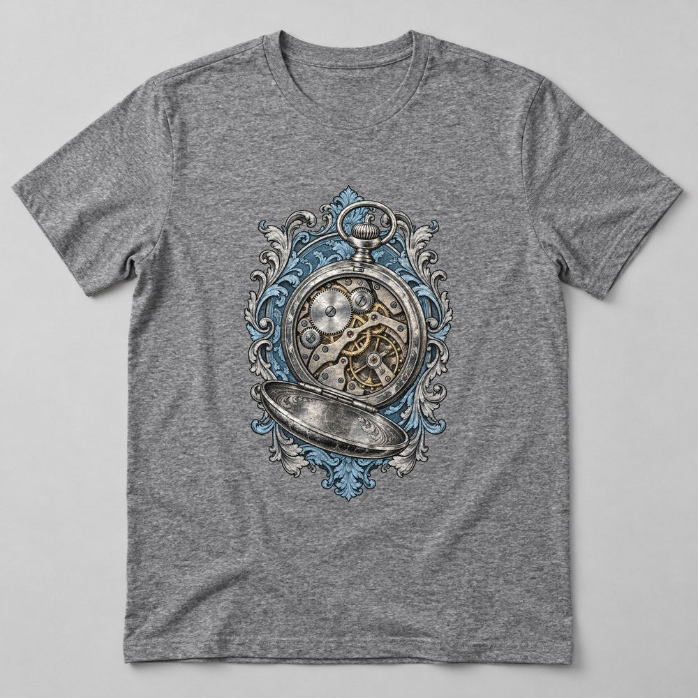 Pocket Watch Gears T-Shirt in Heather Grey