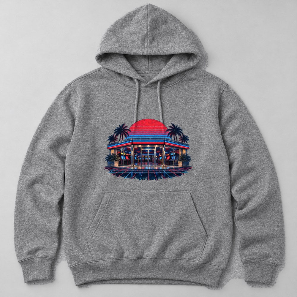 Neon Diner Arcade Hoodie in Heather Grey