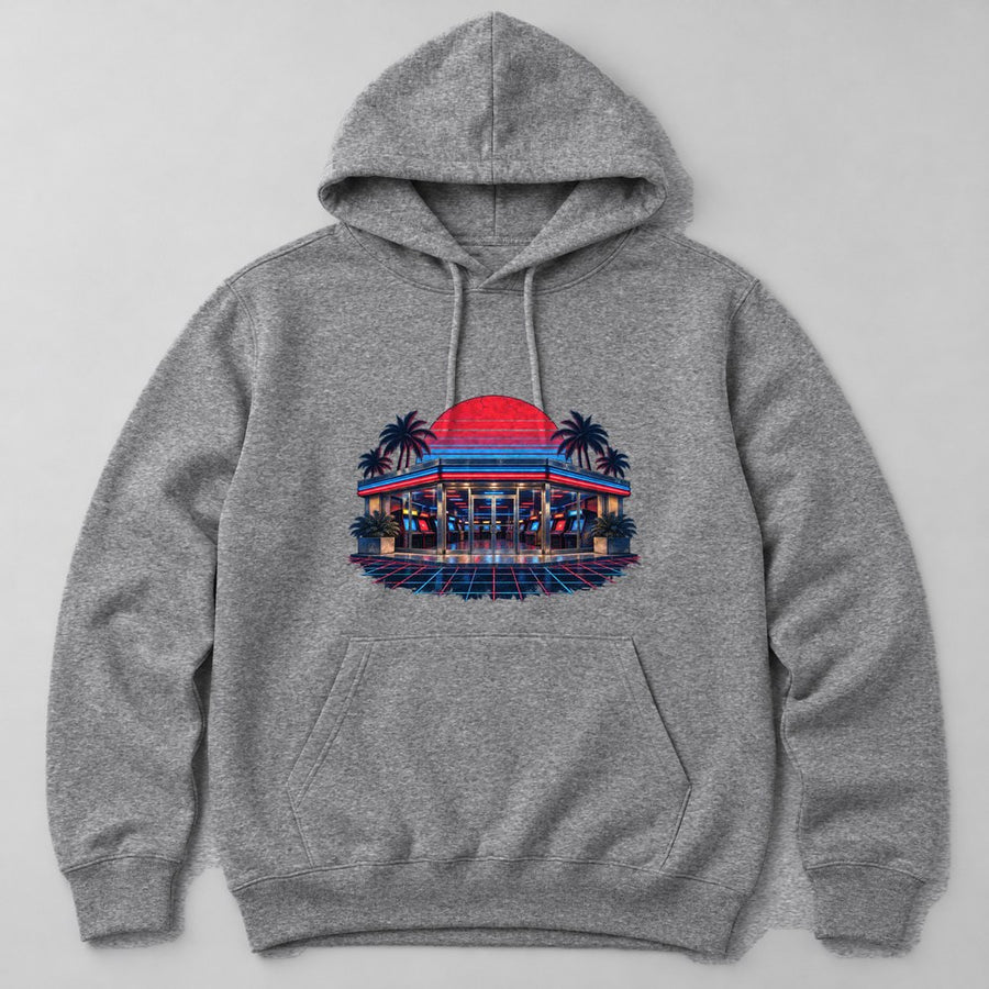 Neon Diner Arcade Hoodie in Heather Grey