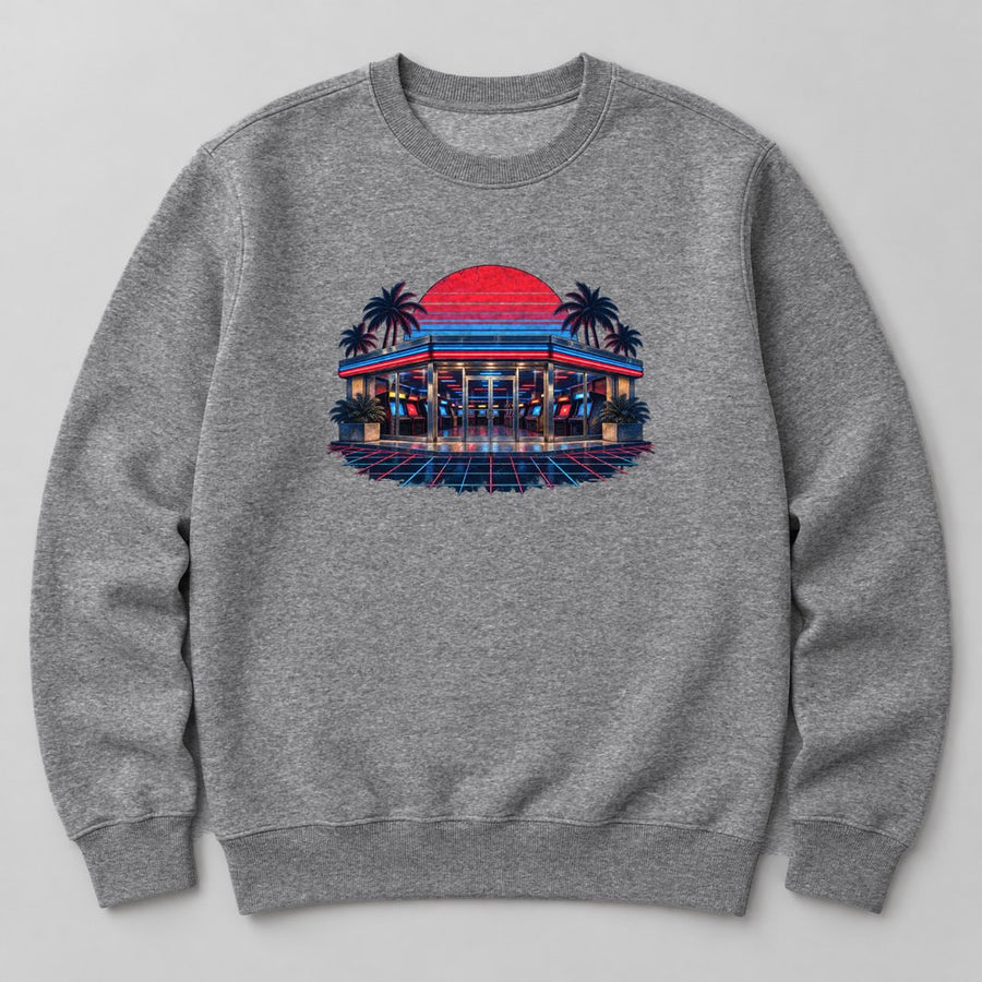 Neon Diner Arcade Sweatshirt in Heather Grey