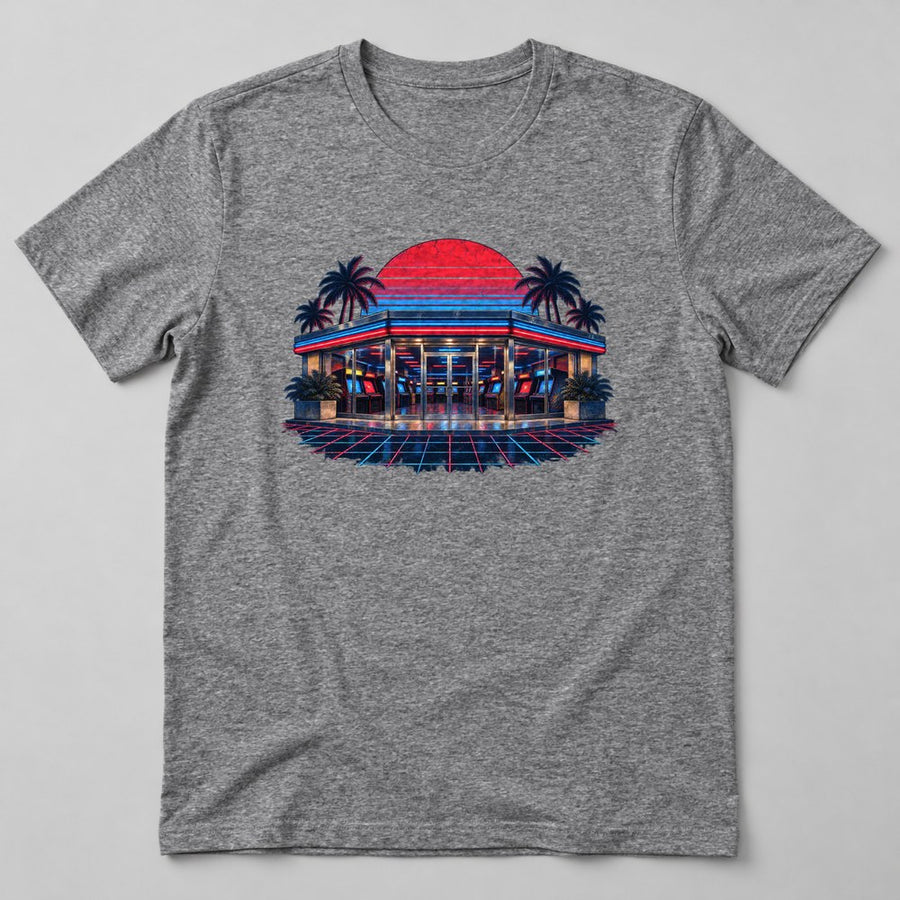 Neon Diner Arcade T-Shirt in Heather Grey