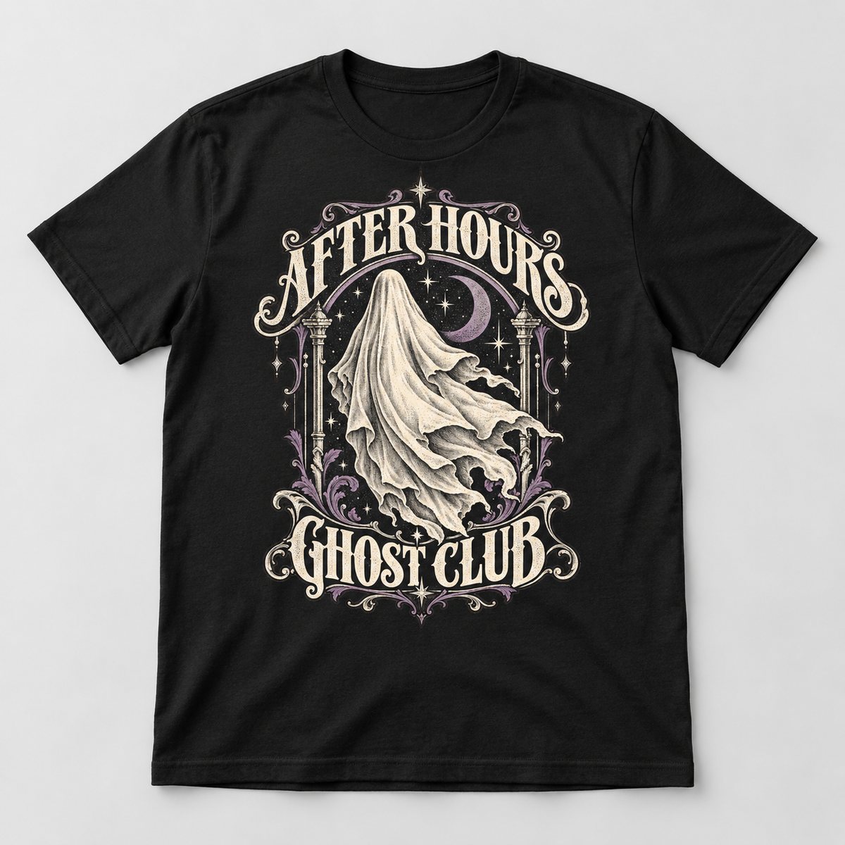 H002 — Black generic unisex crew-neck T-shirt mockup; illustrative preview