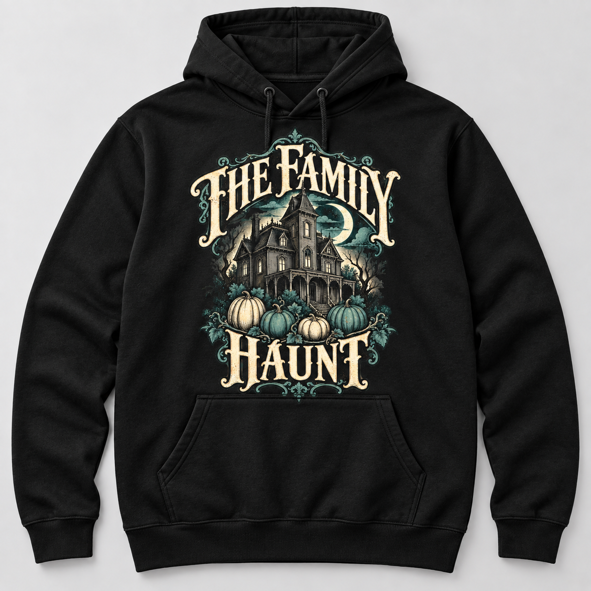 H007 — Black hoodie mockup; illustrative preview
