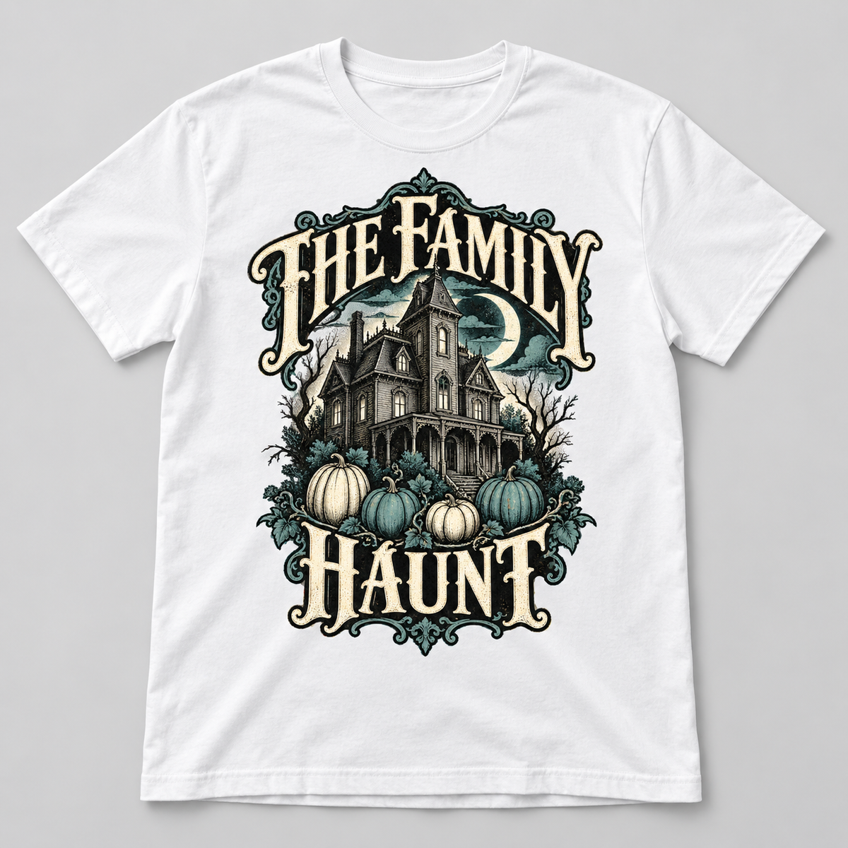 H007 — White generic unisex crew-neck T-shirt mockup; illustrative preview