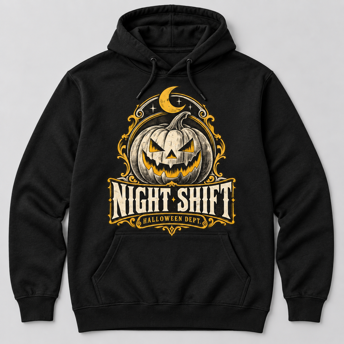 H010 — Black hoodie mockup; illustrative preview