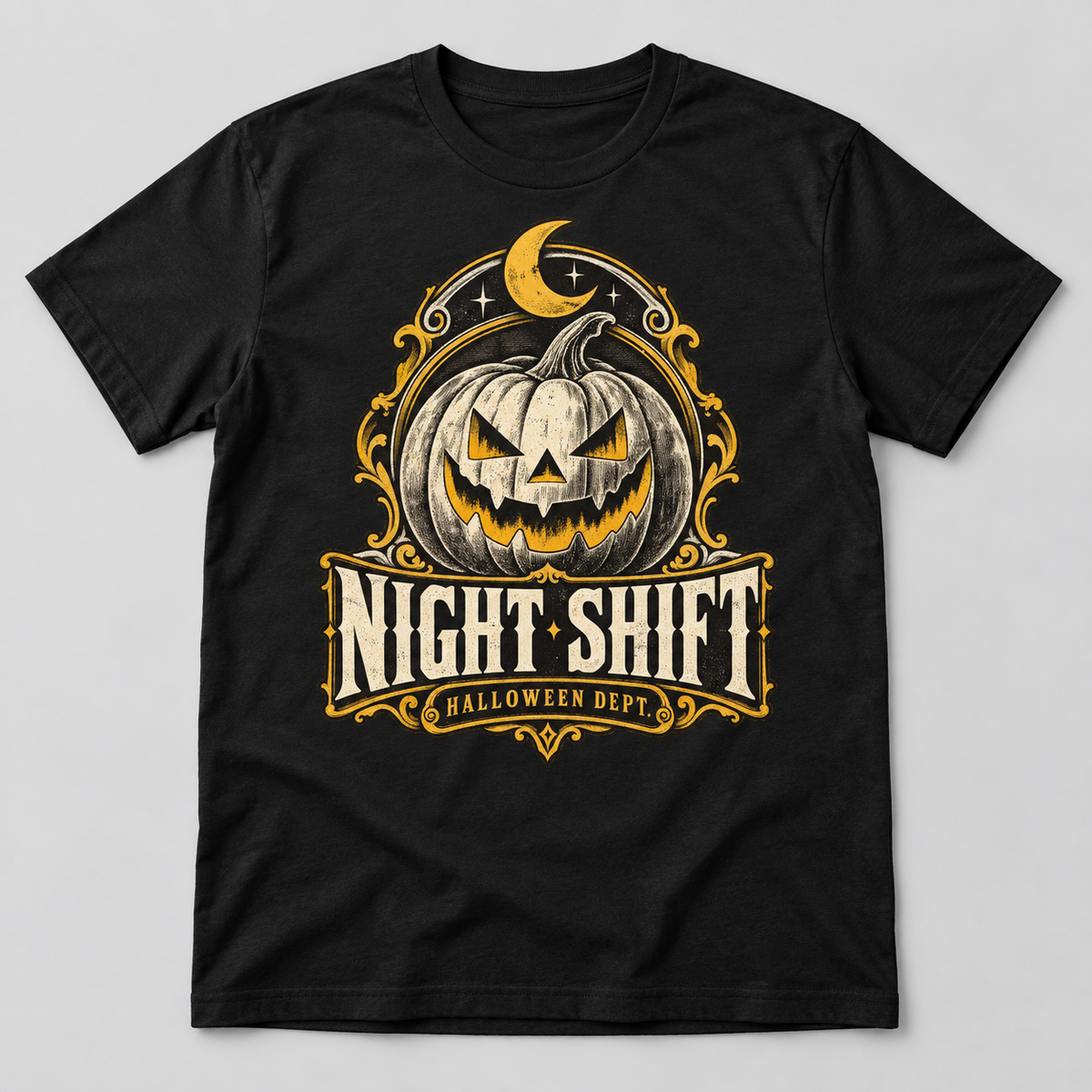H010 — Black generic unisex crew-neck T-shirt mockup; illustrative preview