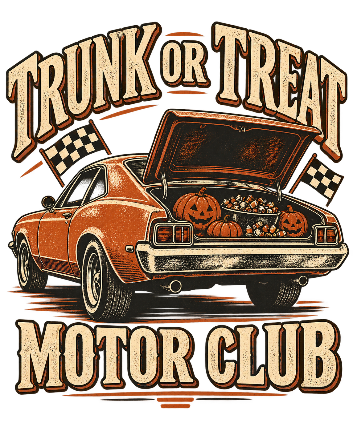 H011 Trunk or Treat Motor Club artwork concept — not a garment photograph