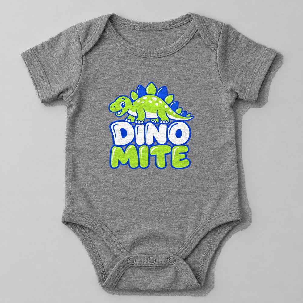 Dino Mite Baby Onesie in Heather Grey