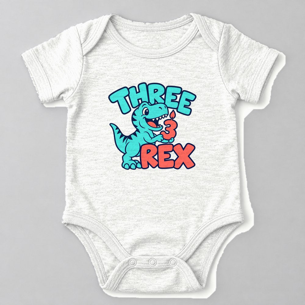Three Rex Baby Onesie in White