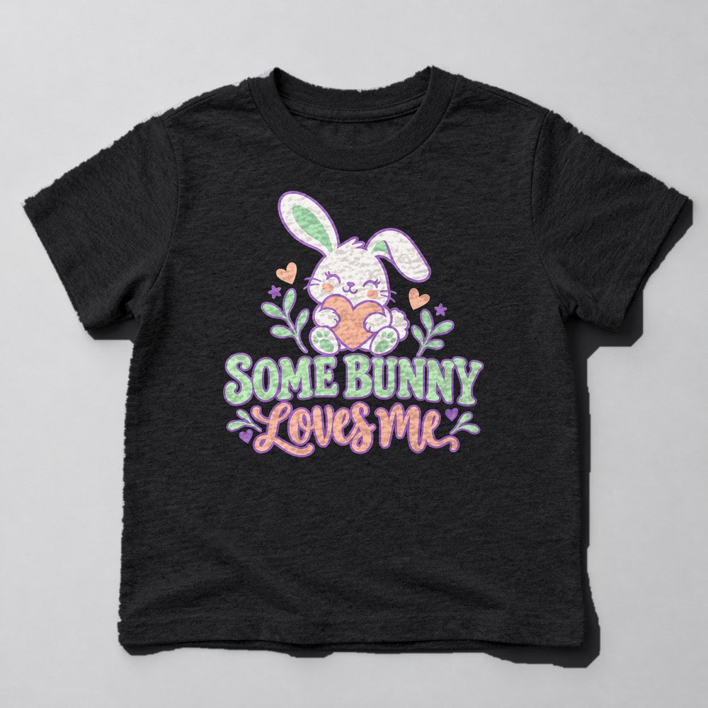 Some Bunny Loves Me Kids T-Shirt in Black