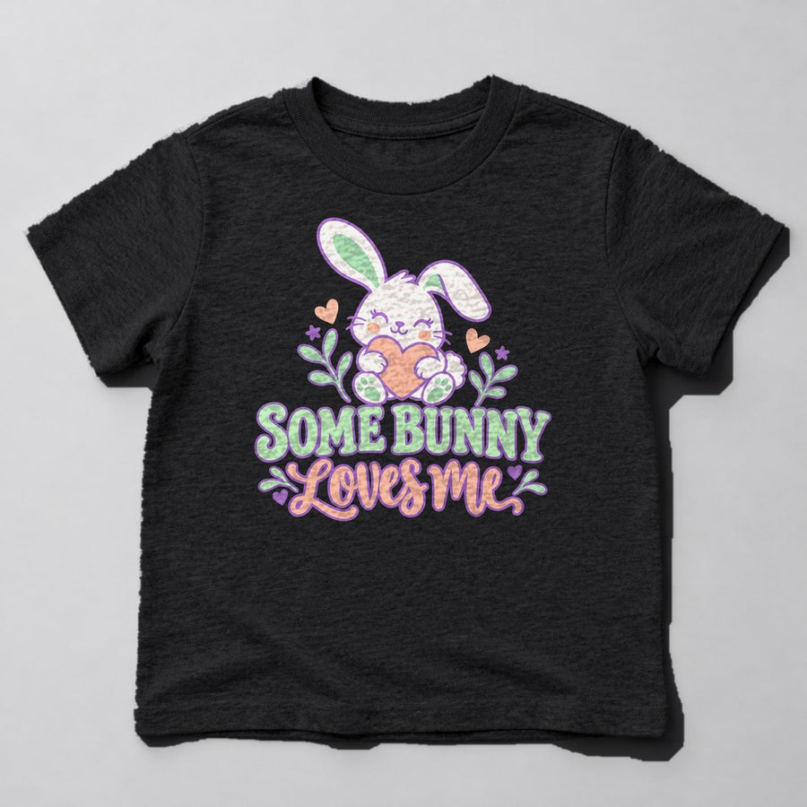 Some Bunny Loves Me Kids T-Shirt in Black