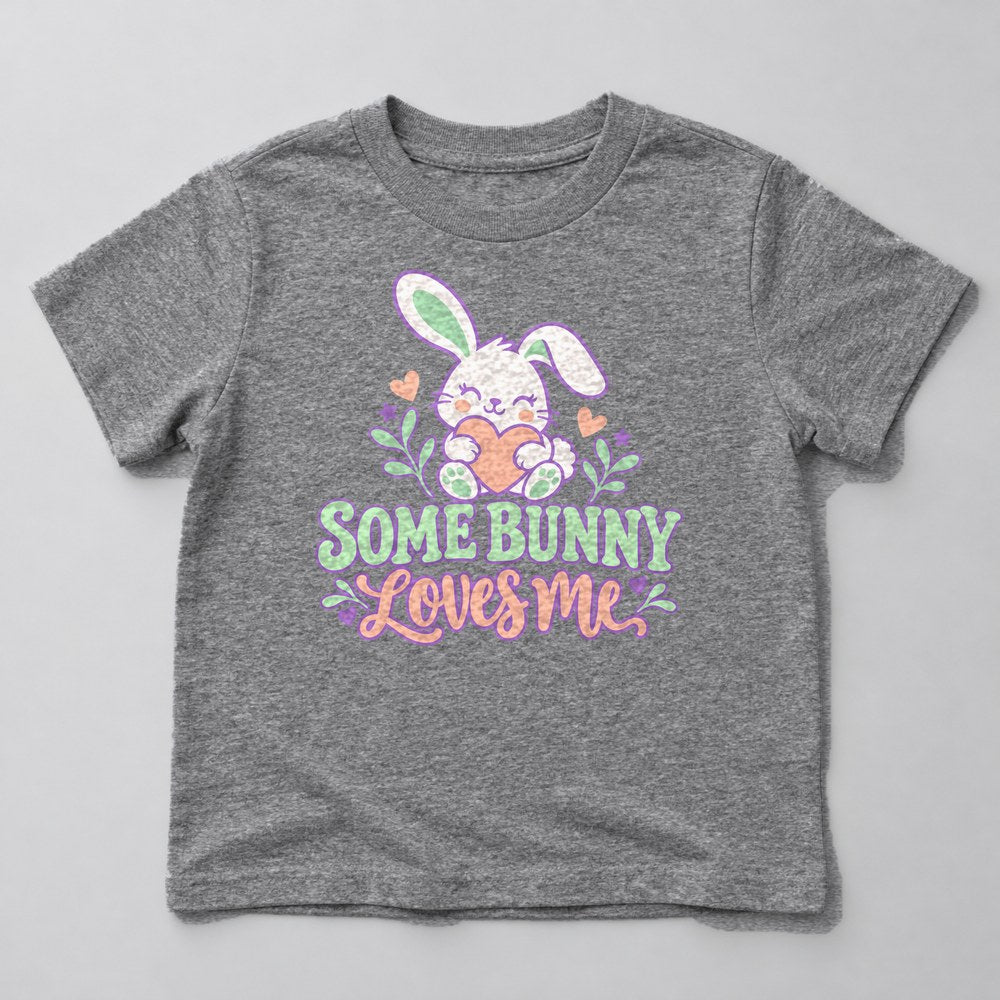 Some Bunny Loves Me Kids T-Shirt in Heather Grey