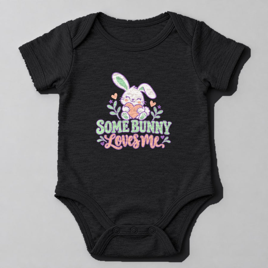 Some Bunny Loves Me Baby Onesie in Black