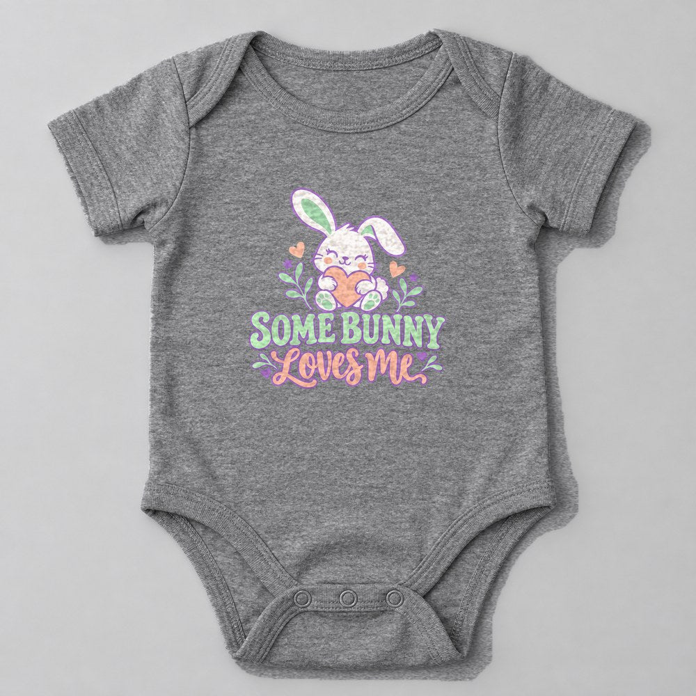 Some Bunny Loves Me Baby Onesie in Heather Grey