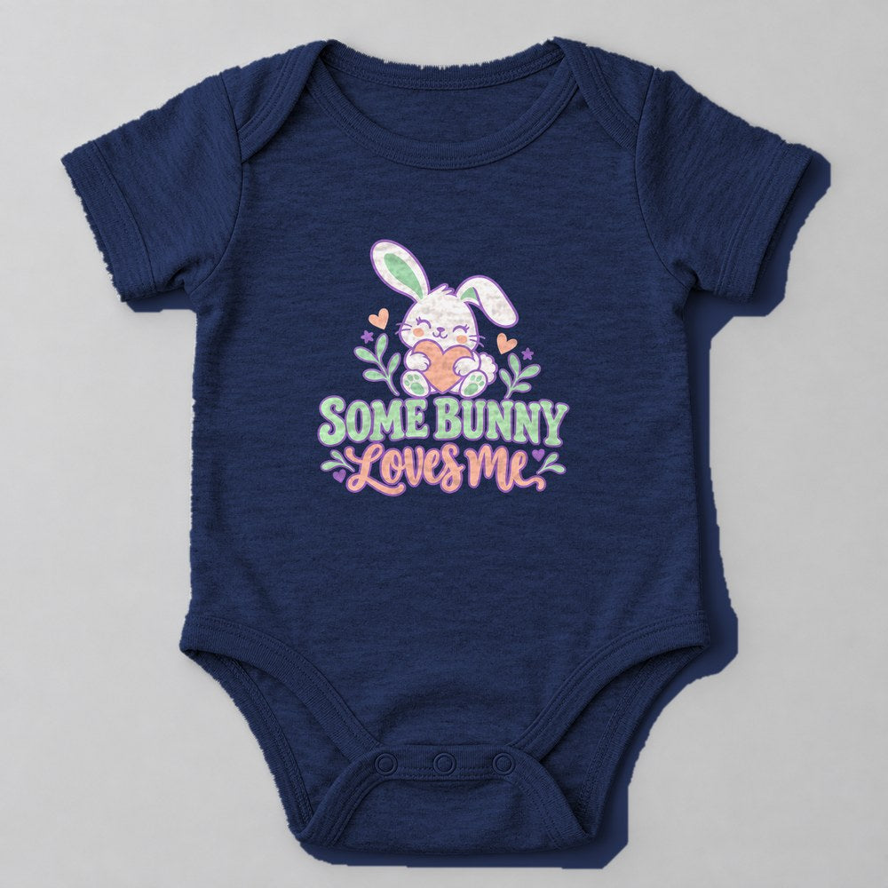 Some Bunny Loves Me Baby Onesie in Navy