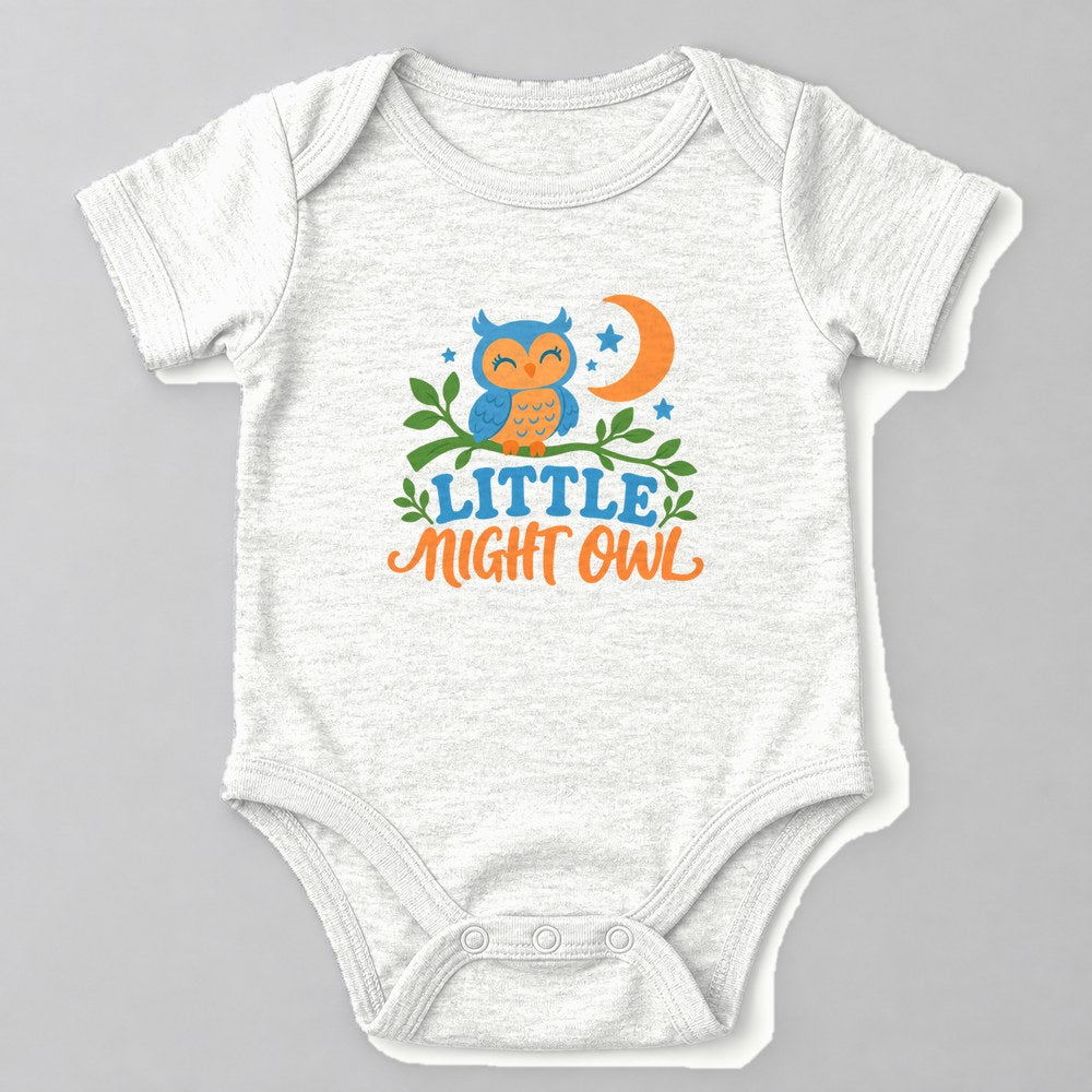 Little Night Owl Baby Onesie in White