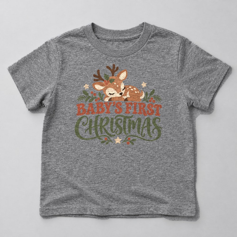 Baby's First Christmas Kids T-Shirt in Heather Grey
