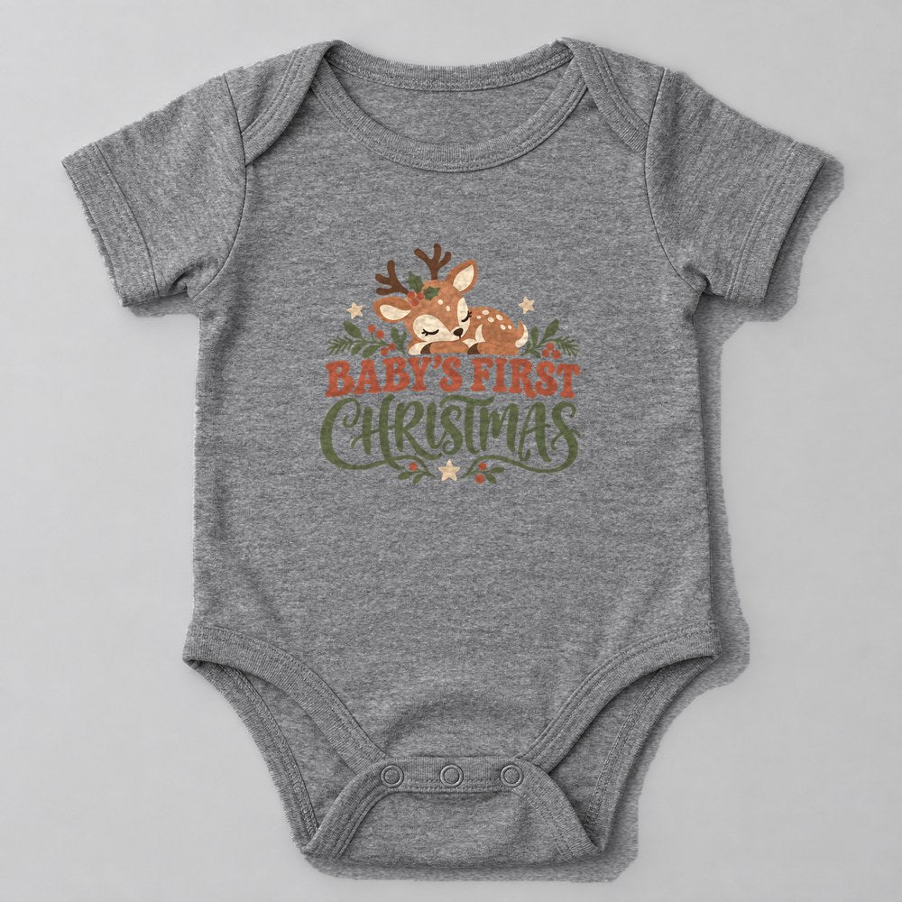 Baby's First Christmas Baby Onesie in Heather Grey