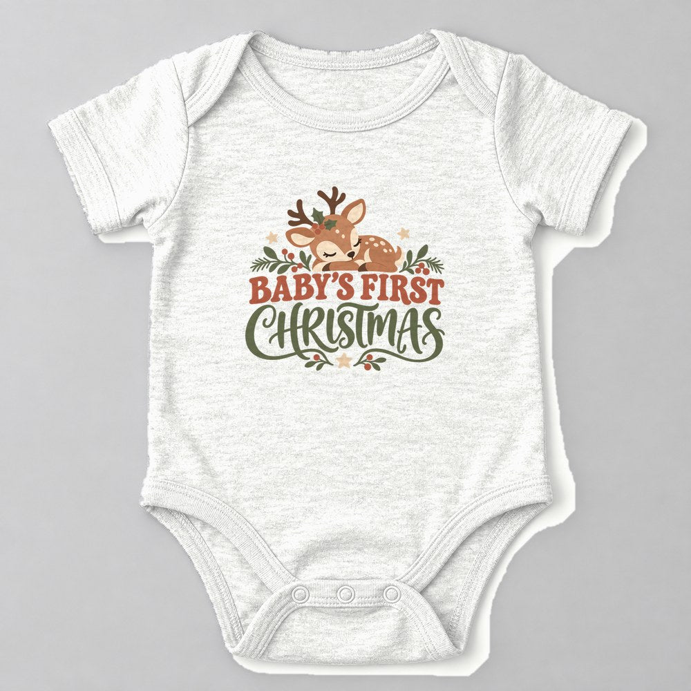 Baby's First Christmas Baby Onesie in White