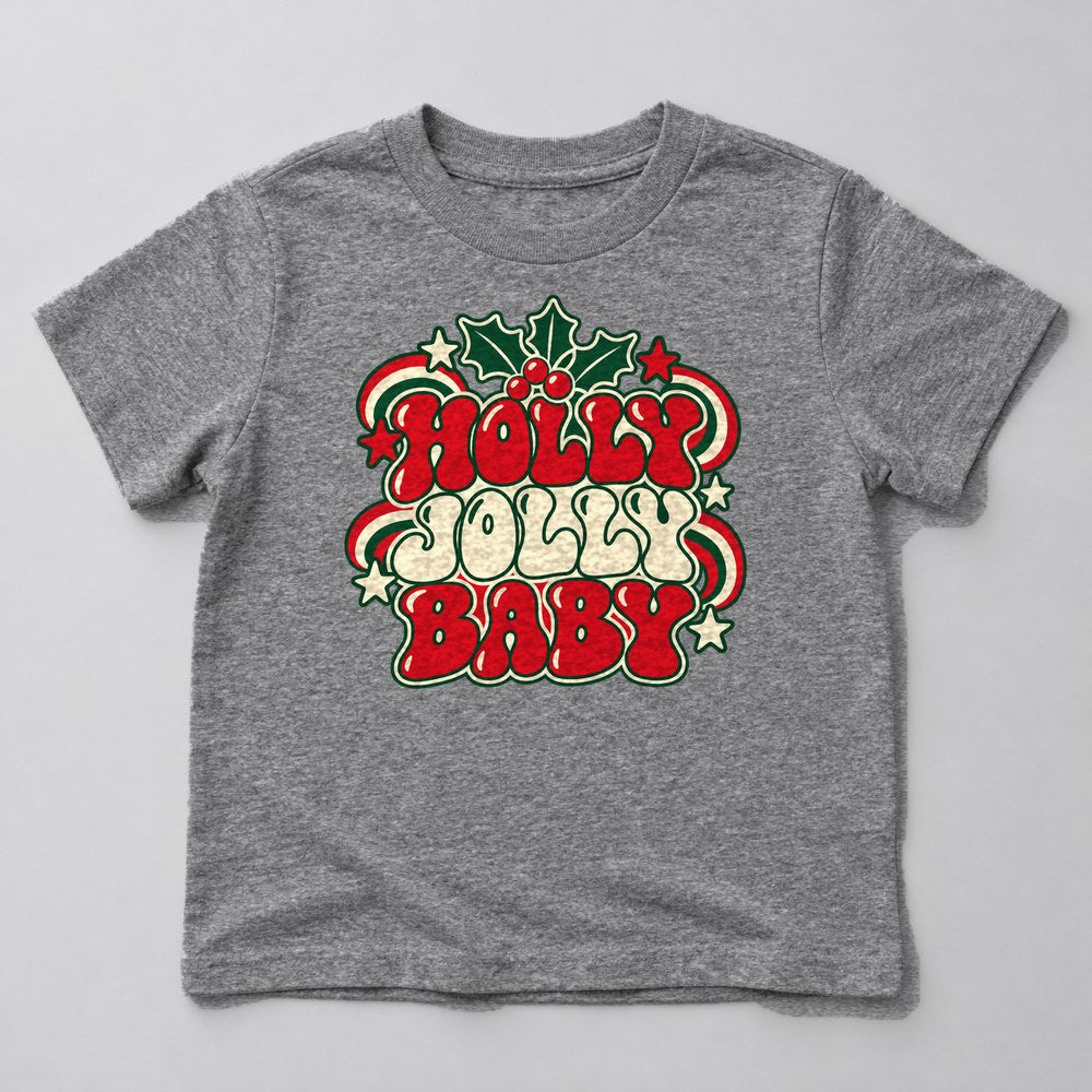 Holly Jolly Baby Kids T-Shirt in Heather Grey