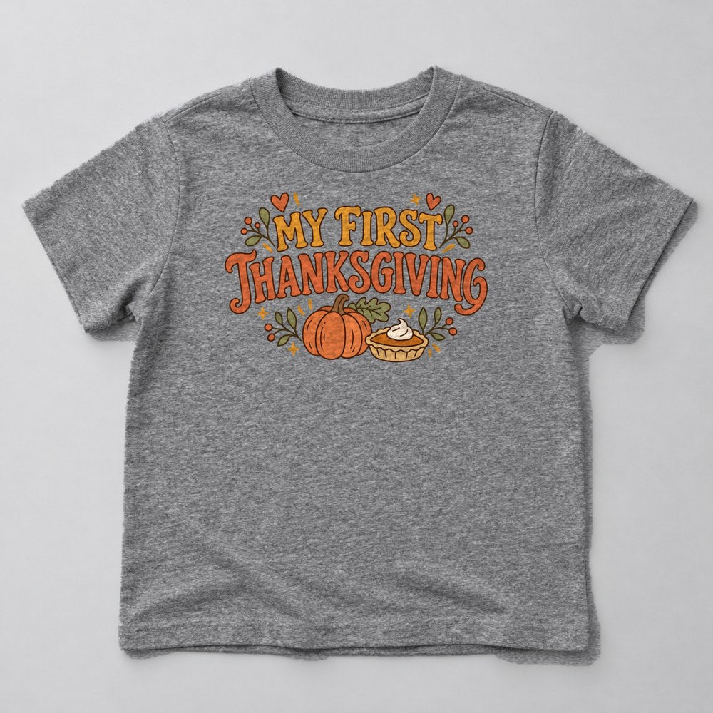 My First Thanksgiving Kids T-Shirt in Heather Grey