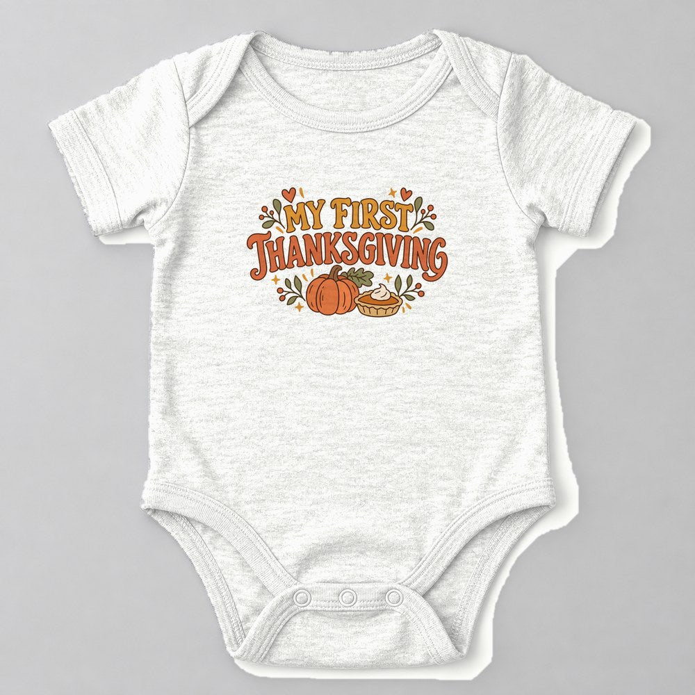 My First Thanksgiving Baby Onesie in White