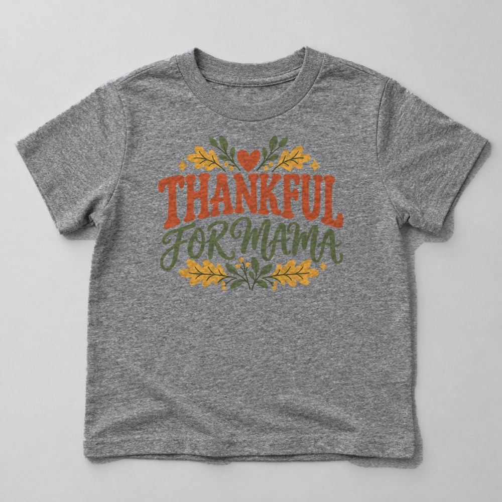 Thankful for Mama Kids T-Shirt in Heather Grey