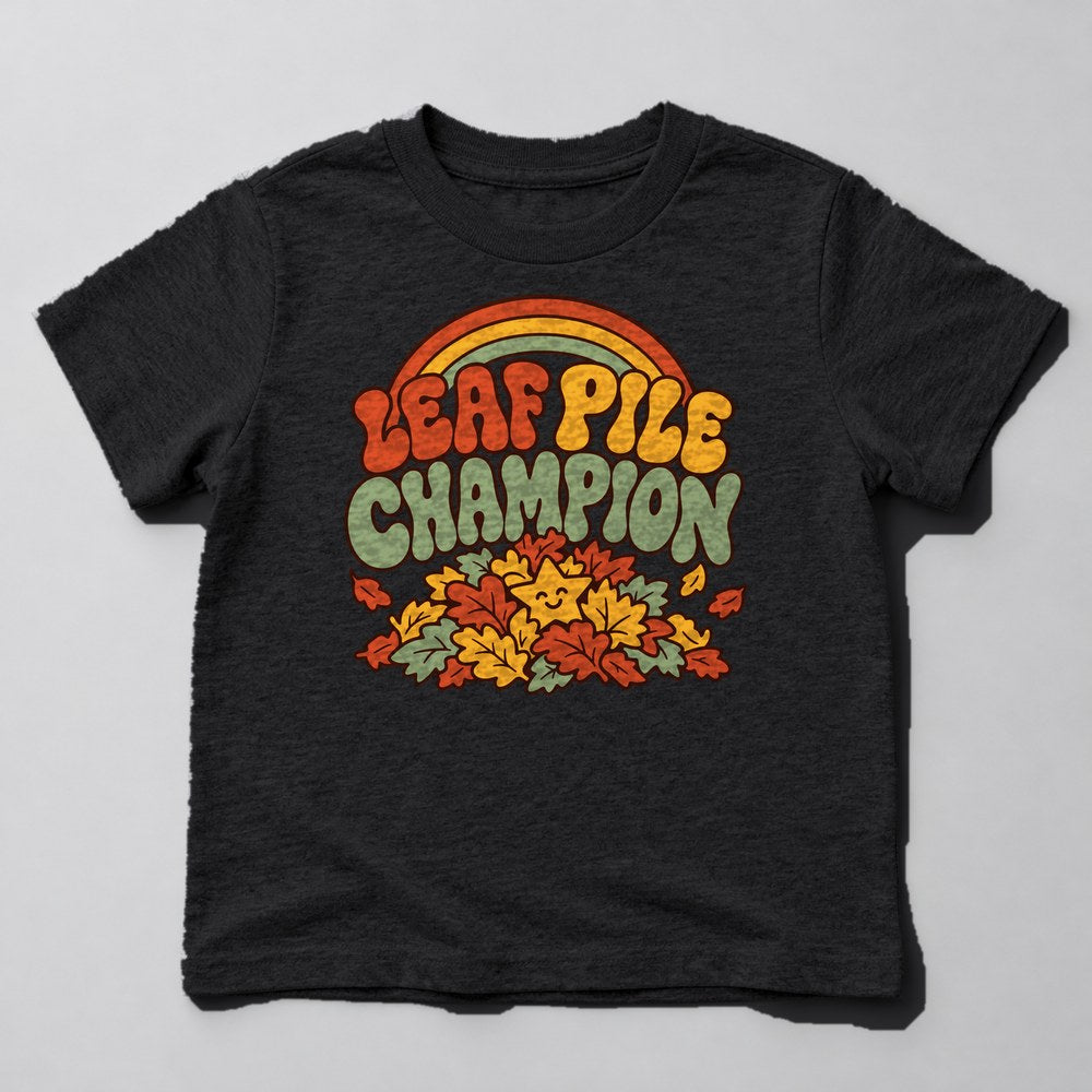 Leaf Pile Champion Kids T-Shirt in Black