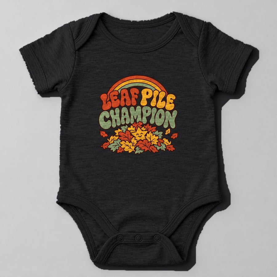 Leaf Pile Champion Baby Onesie in Black