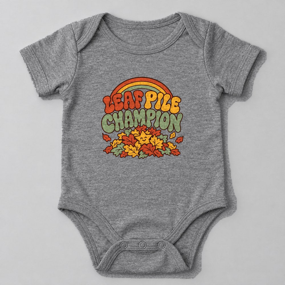 Leaf Pile Champion Baby Onesie in Heather Grey