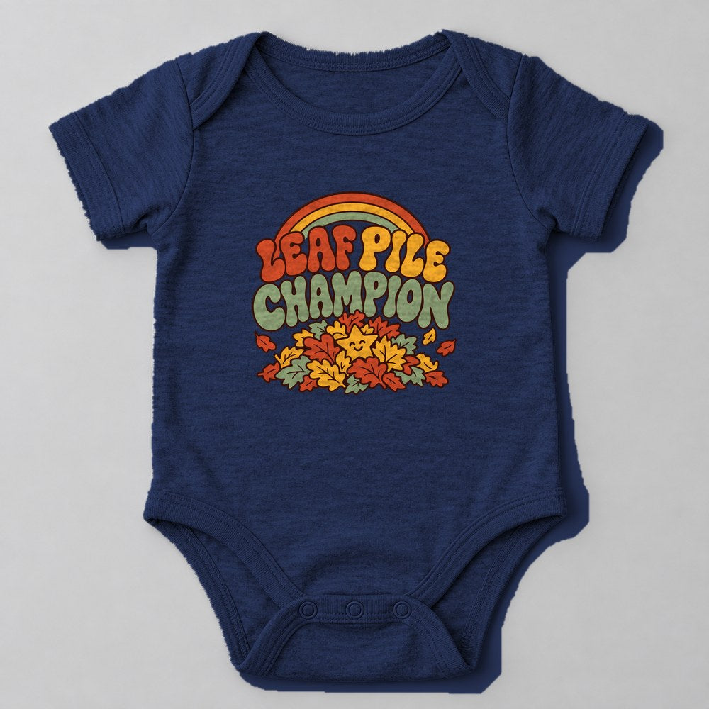 Leaf Pile Champion Baby Onesie in Navy