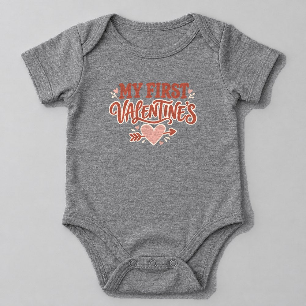 My First Valentine's Baby Onesie in Heather Grey
