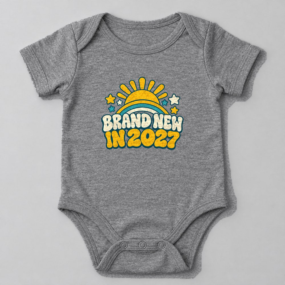 Brand New in 2027 Baby Onesie in Heather Grey