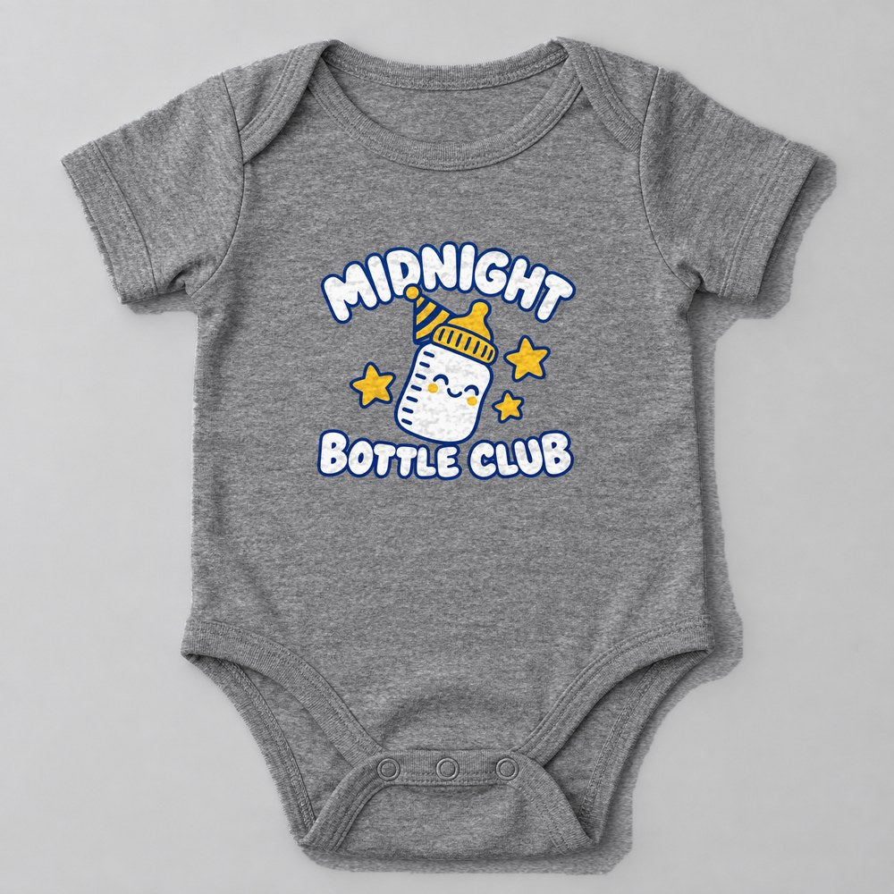 Midnight Bottle Club Baby Onesie in Heather Grey