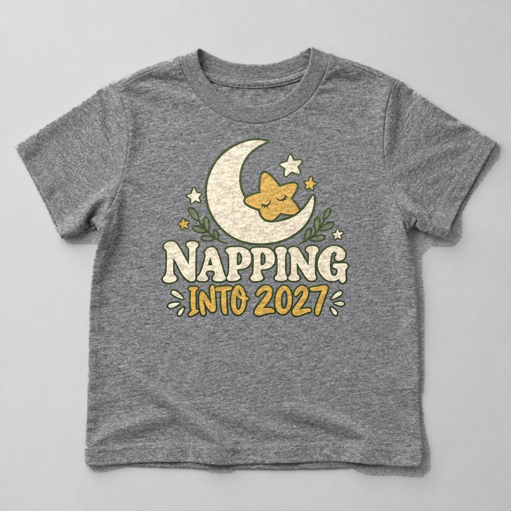 Napping Into 2027 Kids T-Shirt in Heather Grey