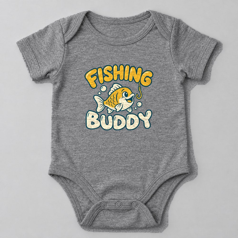 Fishing Buddy Baby Onesie in Heather Grey
