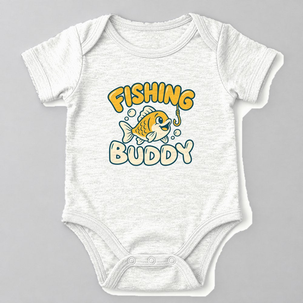 Fishing Buddy Baby Onesie in White